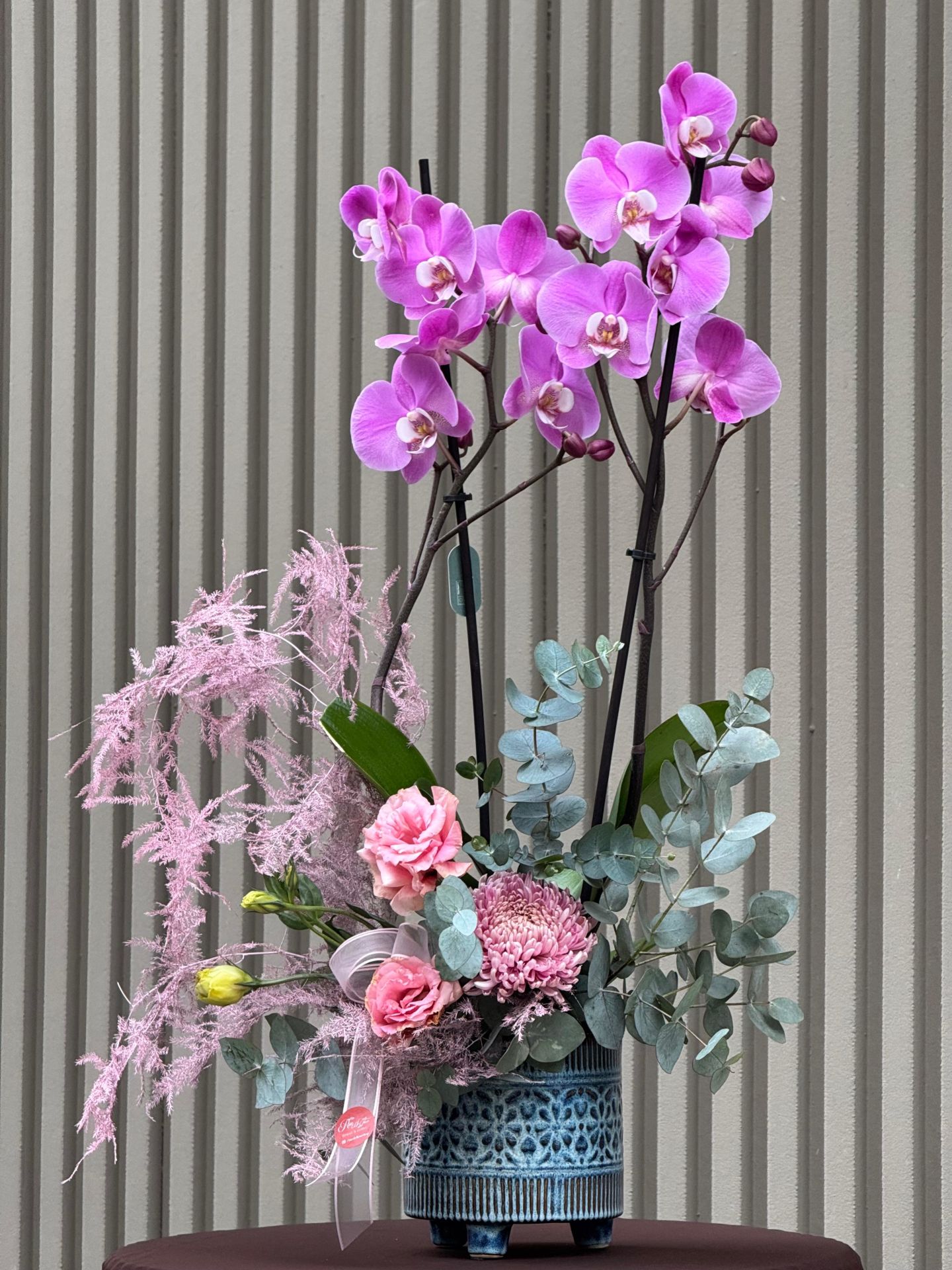 2 Dallı Premium Seramik Saksıda Mor Orkide