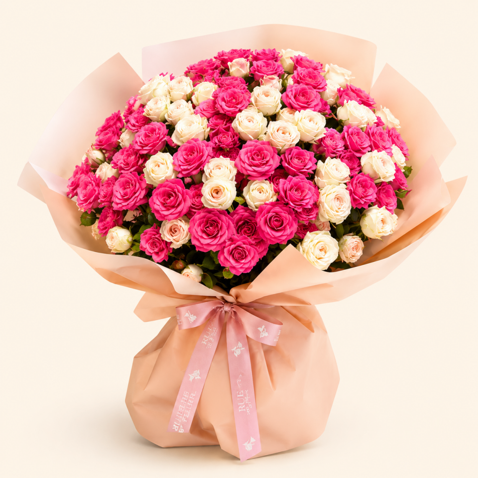 Çardak Gül Buketi | Premium Pembe & Beyaz Sprey Gül Buketi